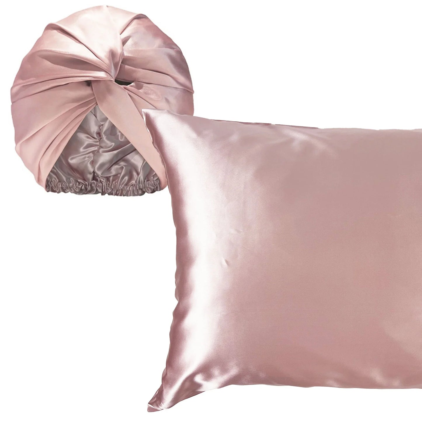 Beauty sleep duo – blush pink silk pillowcase and bonnet set