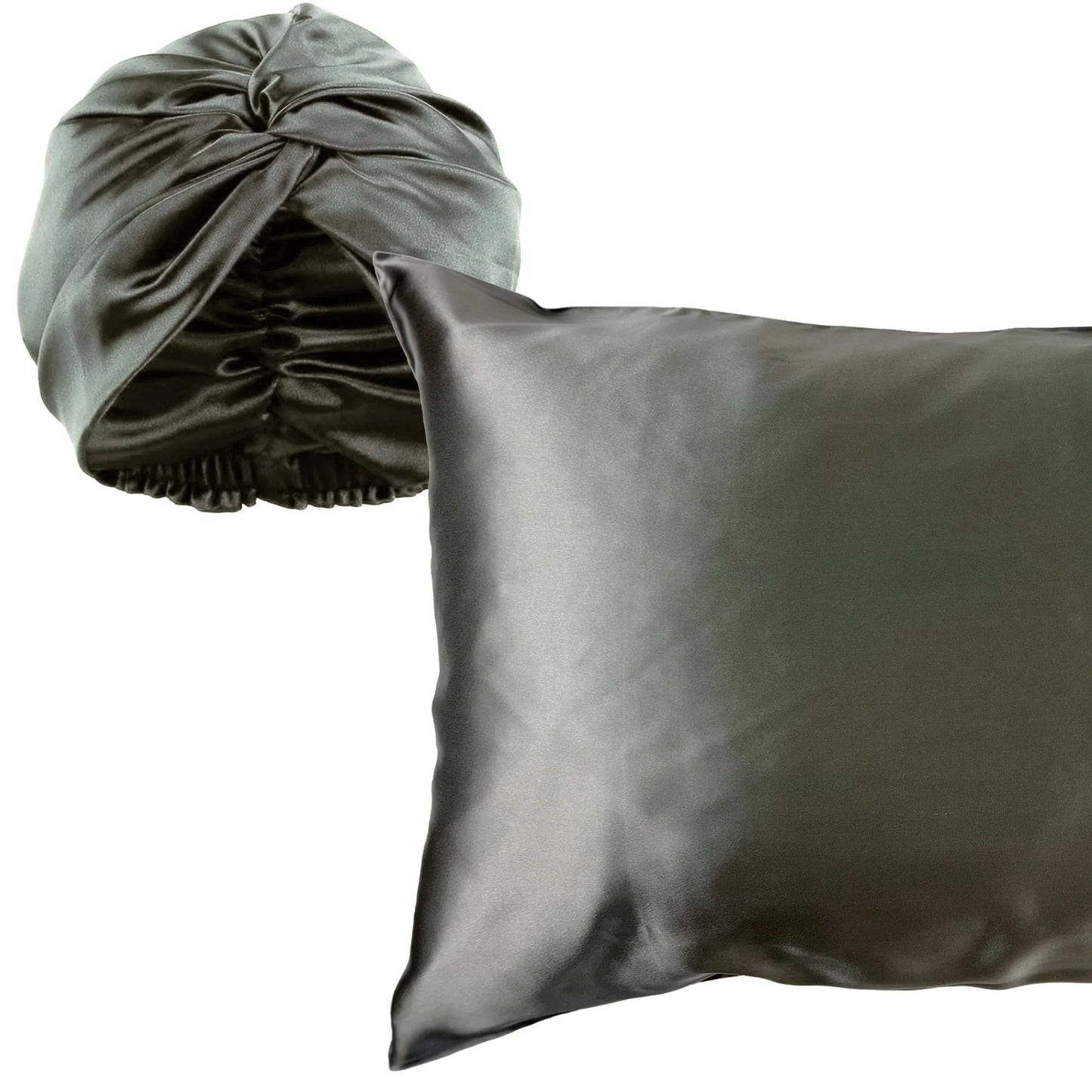 Charcoal grey sleeping silk cap and pillow silk case combo