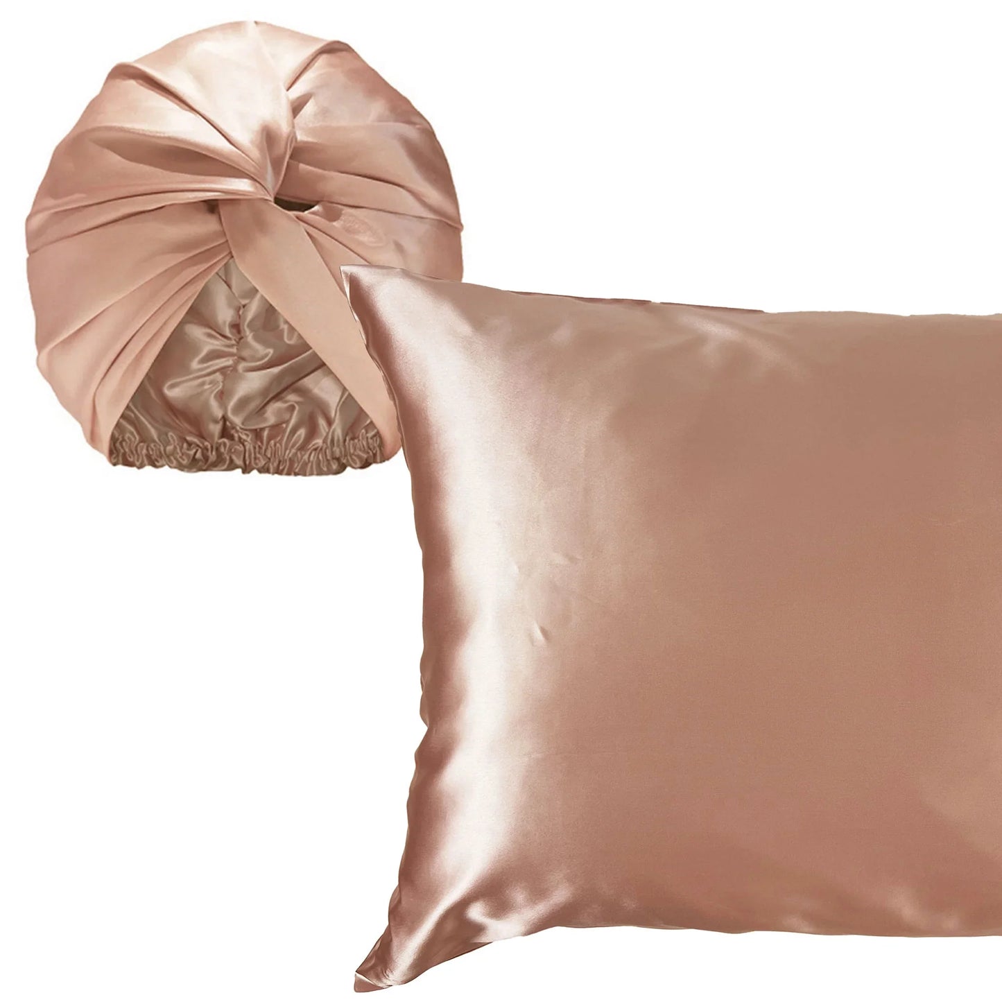 Matching silk sleep set – rose gold bonnet and pillowcase