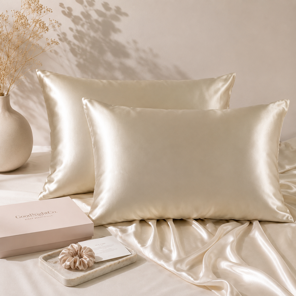 Two champagne silk pillow cases king size for couple nz