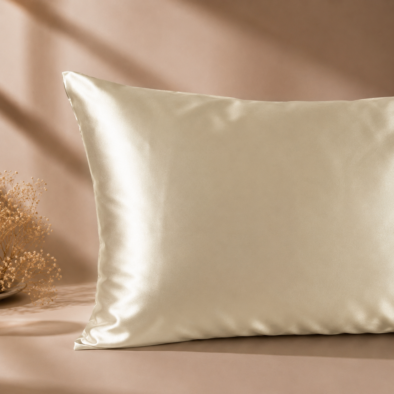 Golden Glow mulberry silk pillowcase made from 22 momme pure mulberry silk