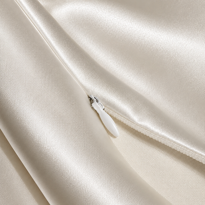 Hidden zipper closure on a premium mulberry silk pillowcase