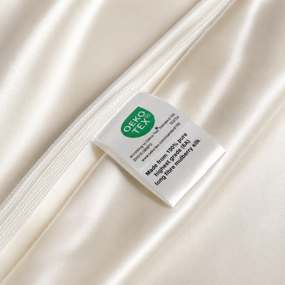OEKO-TEX certified mulberry silk pillowcase with quality certification label