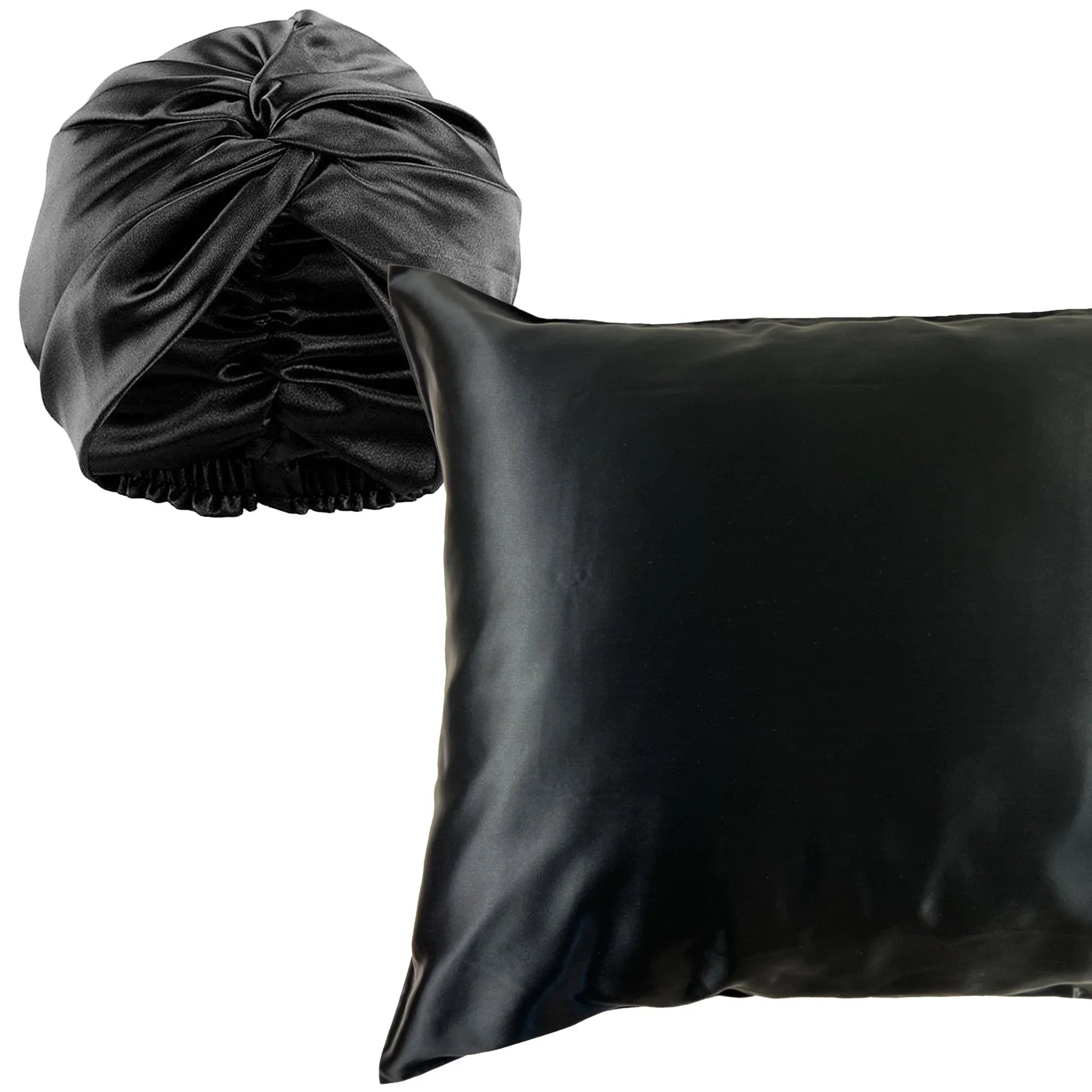 Silk bonnet and pillowcase bundle – black, gift-ready
