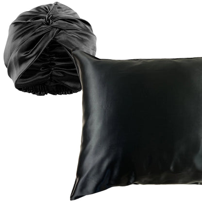 Silk bonnet and pillowcase bundle – black, gift-ready