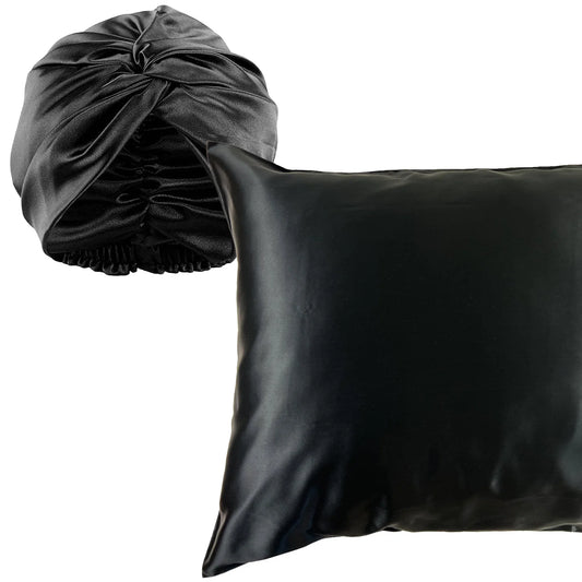 Silk bonnet and pillowcase bundle – black, gift-ready