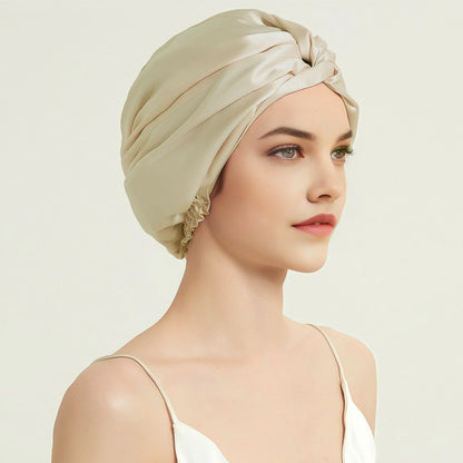Sleeping silk cap – champagne double-layered silk on women