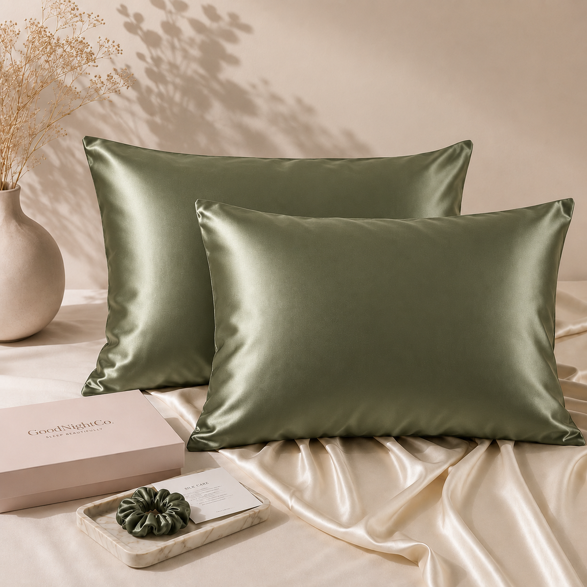 Pair of Willow Mist 100% Mulberry Silk Pillowcases in 22 Momme