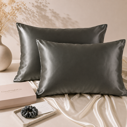 Grey silk pillowcase twin pack crafted from 100% pure mulberry silk with a luxurious 22 Momme weight nz